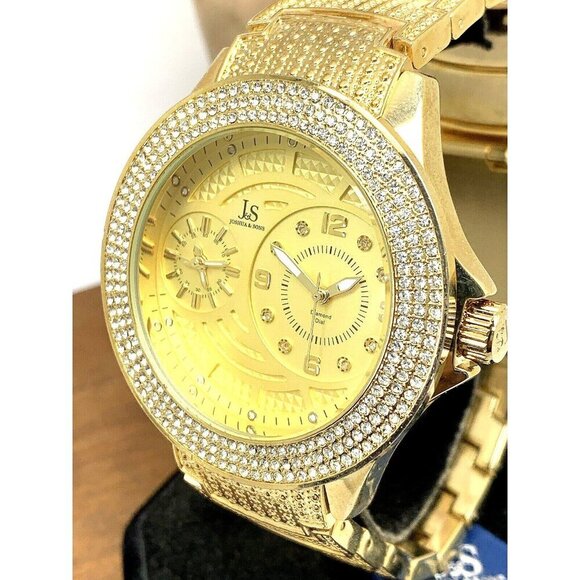 Joshua & Sons Men's Watch JS80YG Quartz Dual Time Zone Gold Stainless St… - Picture 1 of 14